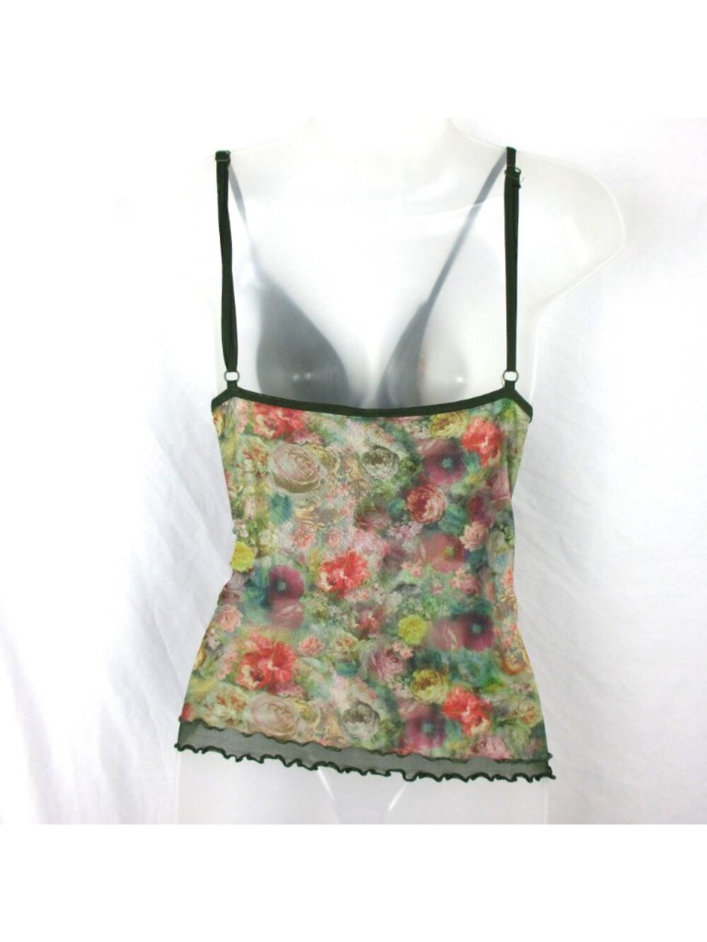 No Boundaries Floral Tank with green accent trim M Boho Feminine Summer Casual - Picture 2 of 5